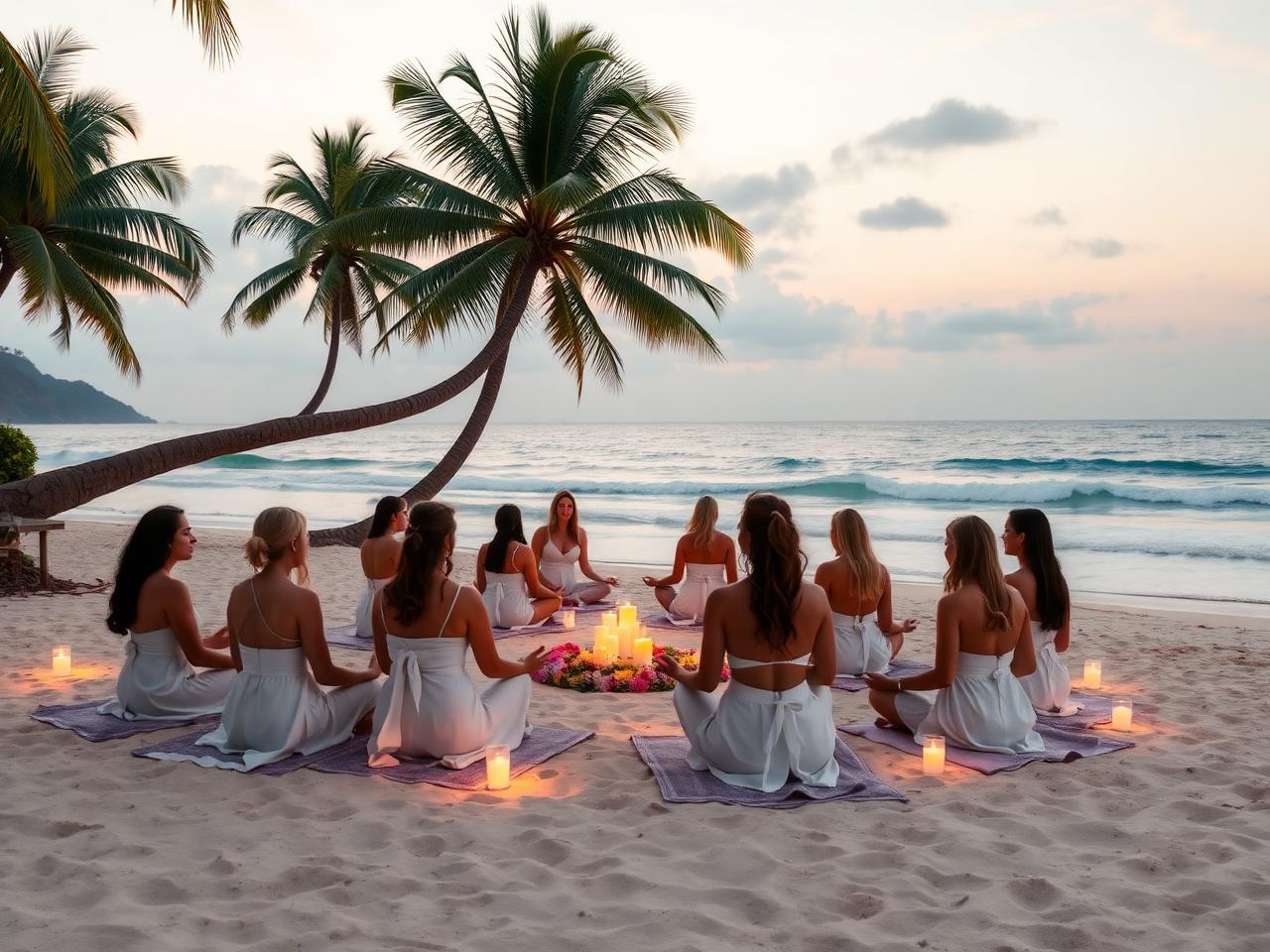 Meditación grupal en la playa